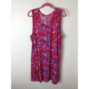 Kaktus 2XL Pink and Blue Sleeveless Feather Below the knee Dress